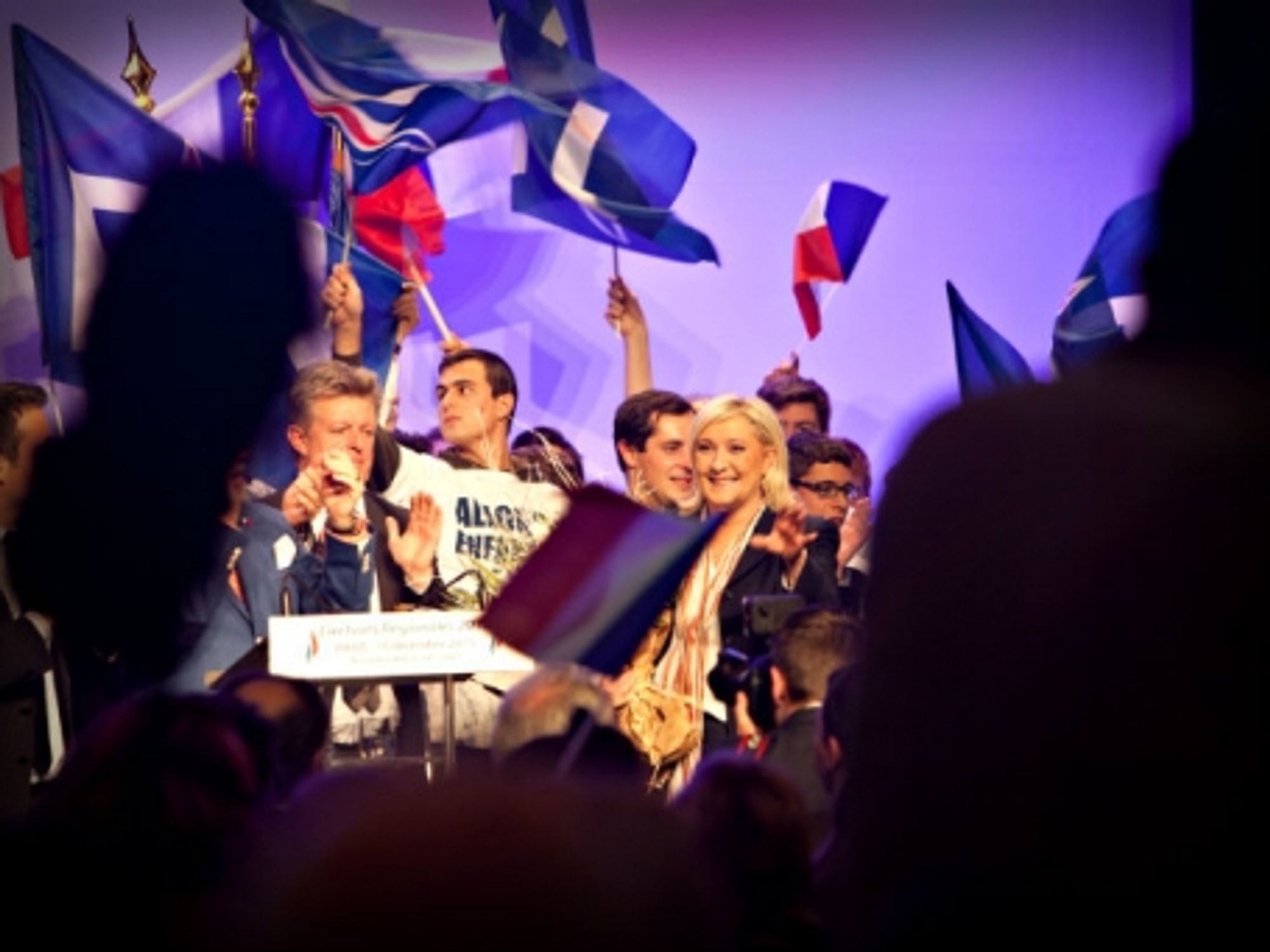 National Front leader Marine Le Pen at a party meeting