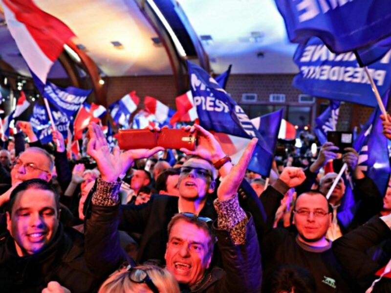 National Front supporters rally in Henin-Beaumont on April 23