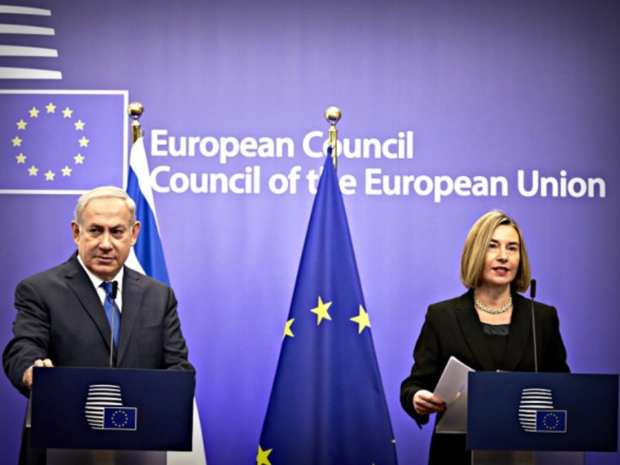 Netanyahu and Mogherini on Monday in Brussels