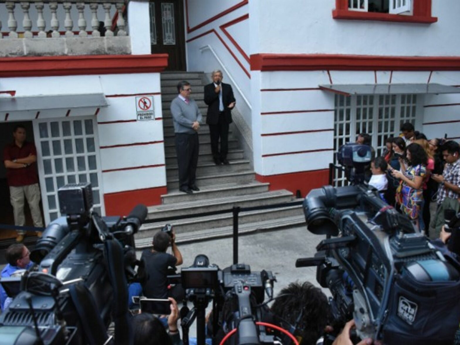 New president-elect of Mexico Andres Manuel Lopez Obrador and new Minister of Foreign Affairs Marcelo Ebrard during a press conference on July 10 in Cidade Do Mexico