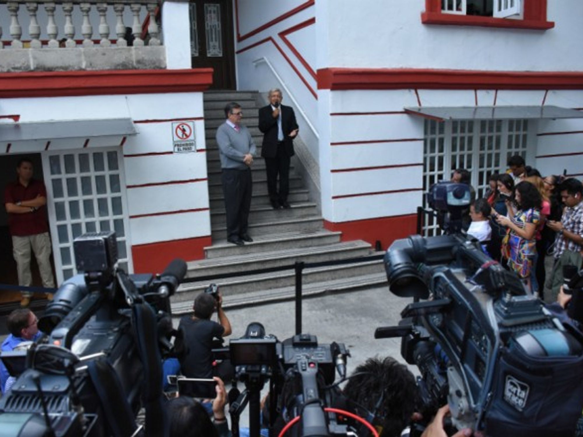 New president-elect of Mexico Andres Manuel Lopez Obrador and new Minister of Foreign Affairs Marcelo Ebrard during a press conference on July 10 in Cidade Do Mexico