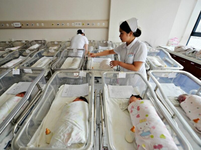 Newborns at a maternity in Lanzhou, northwestern China, on Feb. 17