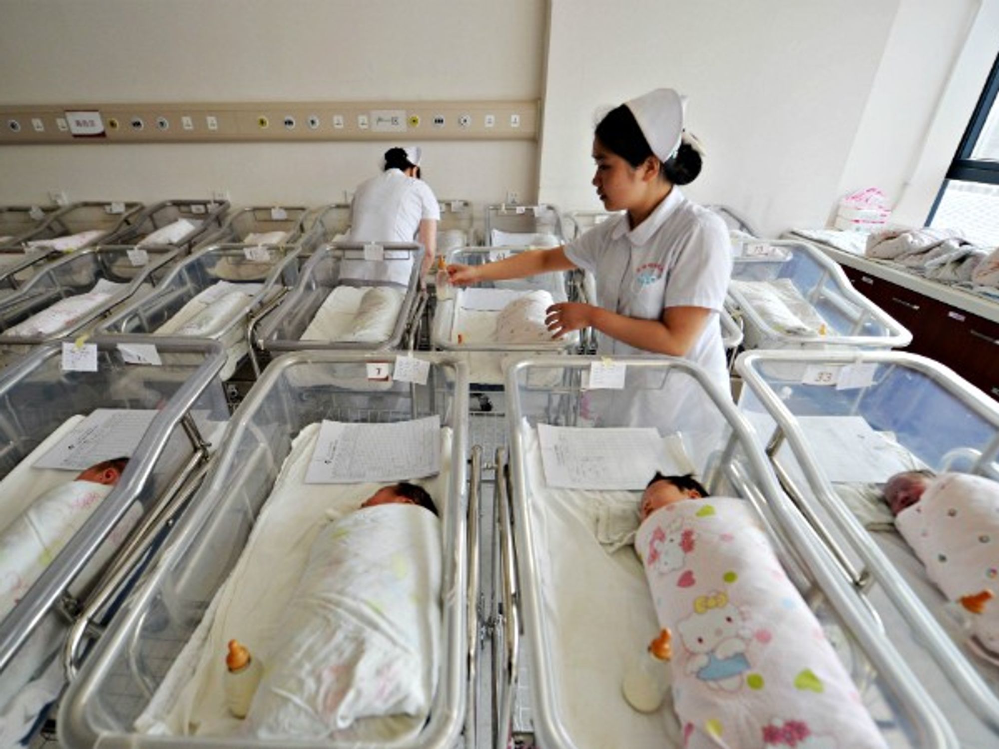 Newborns at a maternity in Lanzhou, northwestern China, on Feb. 17