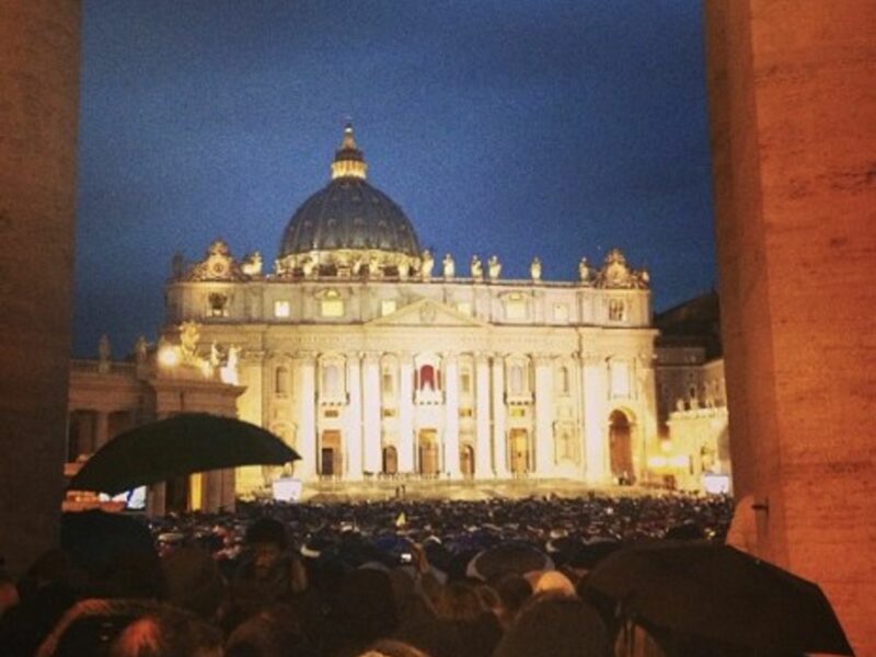 Night and new pope arriving last night in Piazza San Pietro
