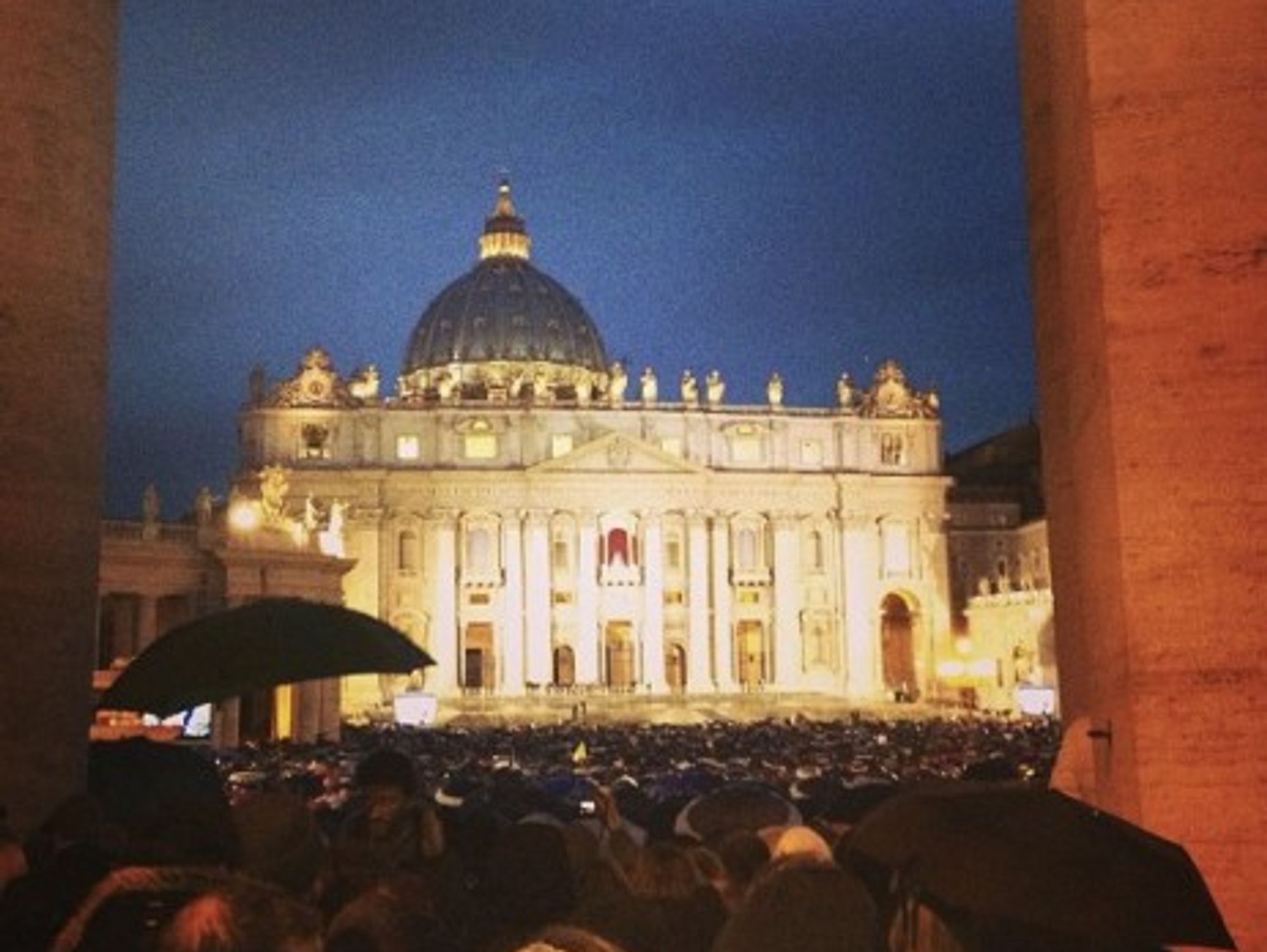 Night and new pope arriving last night in Piazza San Pietro