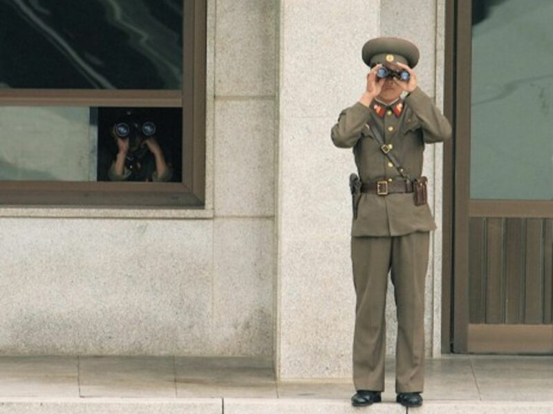 North Korean guard looking south