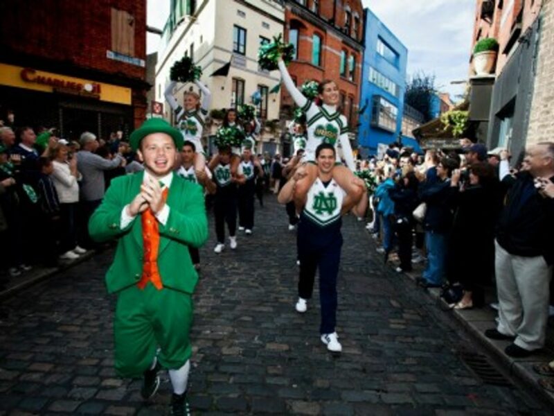 Notre Dame Cheerleaders Parading In The Streets Of Dublin