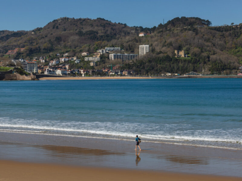 On the beach of La Concha, in San Sebastian, Spain