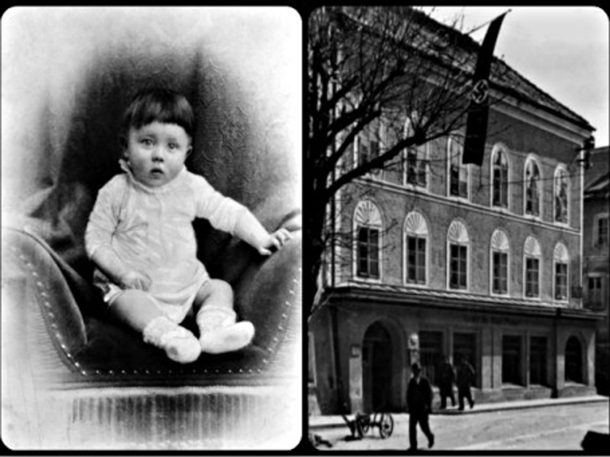 One-year-old Hitler and the house he was born in, in Braunau, Austria
