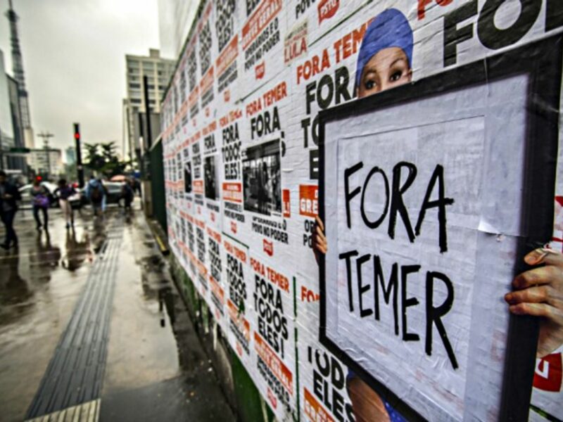 'Out with Temer' street art in Sao Paulo