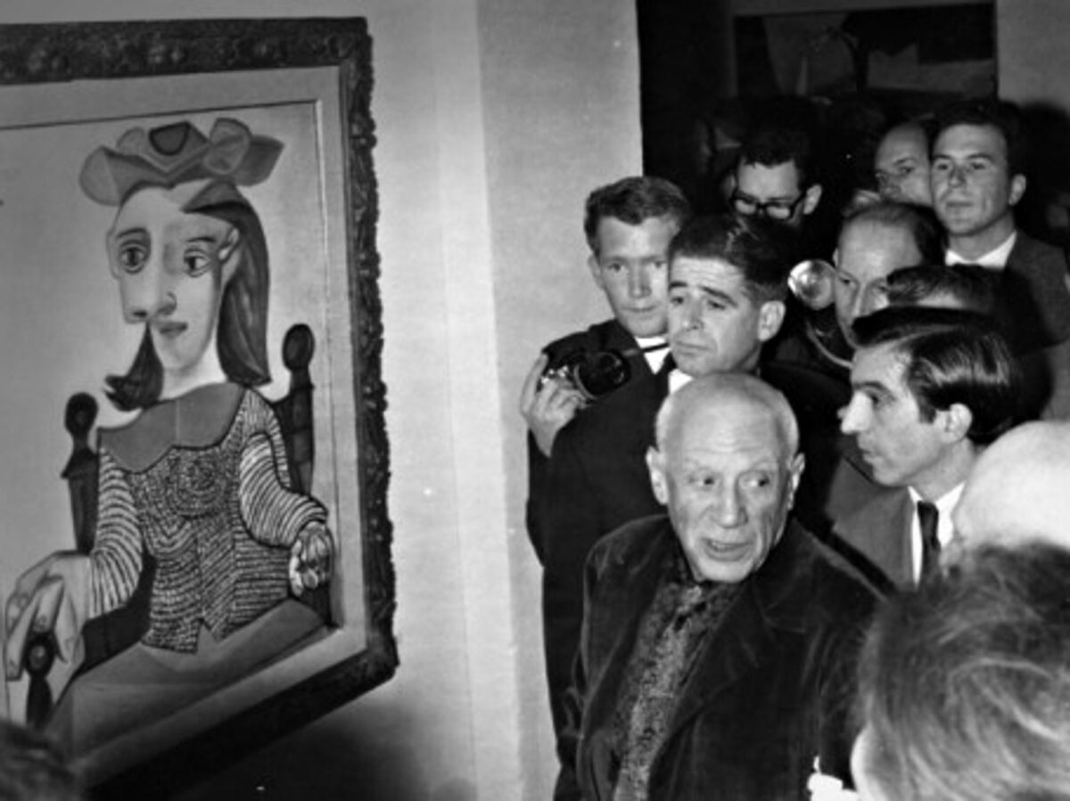 Pablo Picasso at his art exhibit in Vallauris in 1961