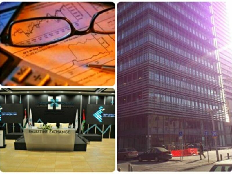 Palestine Exchange (bottom left) and Tel Aviv Stock Exchange (right)