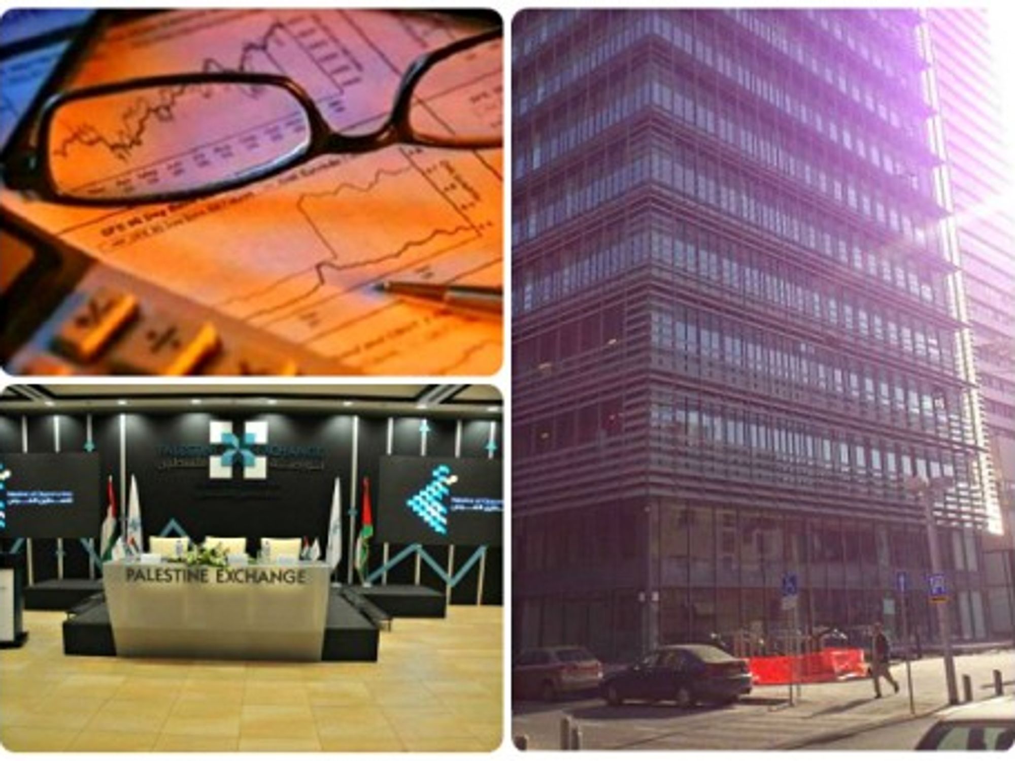 Palestine Exchange (bottom left) and Tel Aviv Stock Exchange (right)