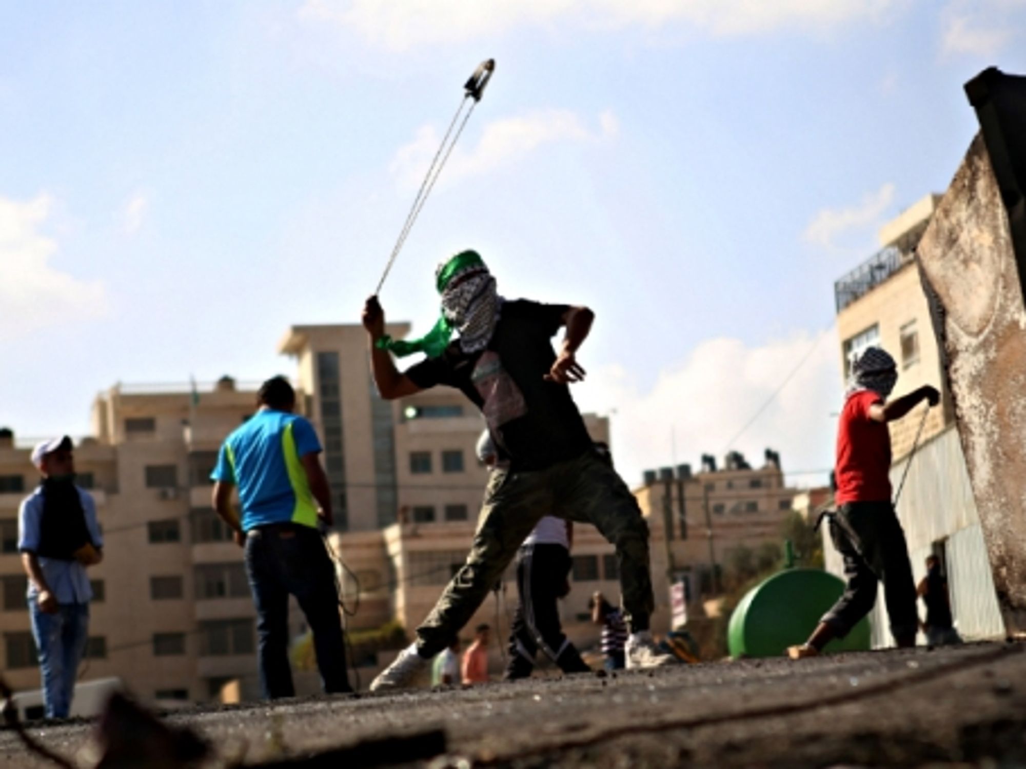 Palestinian protesters during clashes near Ramallah on Oct. 14
