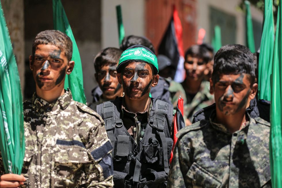 Palestinian supporters Hamas protest Israel's annexation plan in Khan Younis