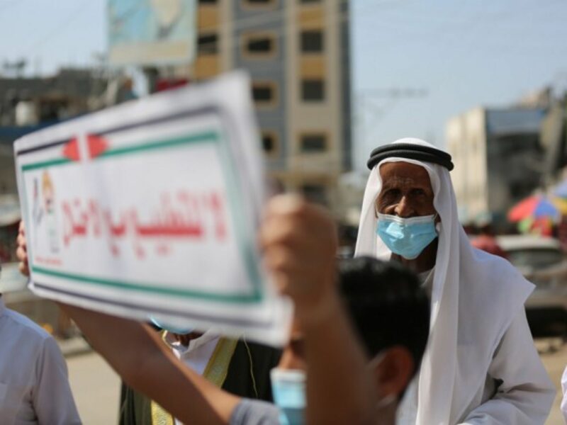 Palestinians in the Gaza Strip protesting against the accord