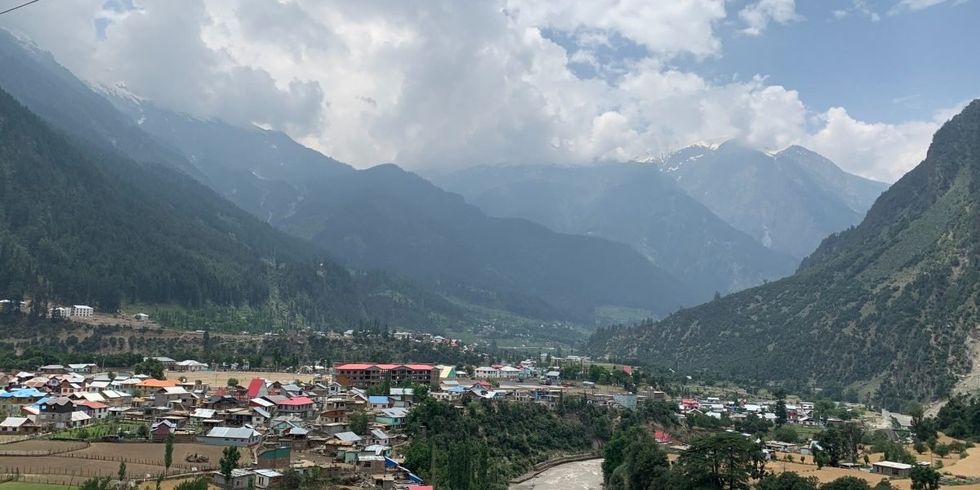 Panorama picture of Gulabgarh, in Kishtwar, the last stop for workers and officials before their on-foot journey to Padder Valley where the sapphire mines are located.