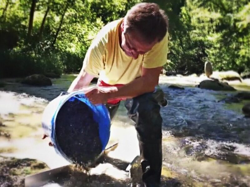 Patrick Jan panning for gold