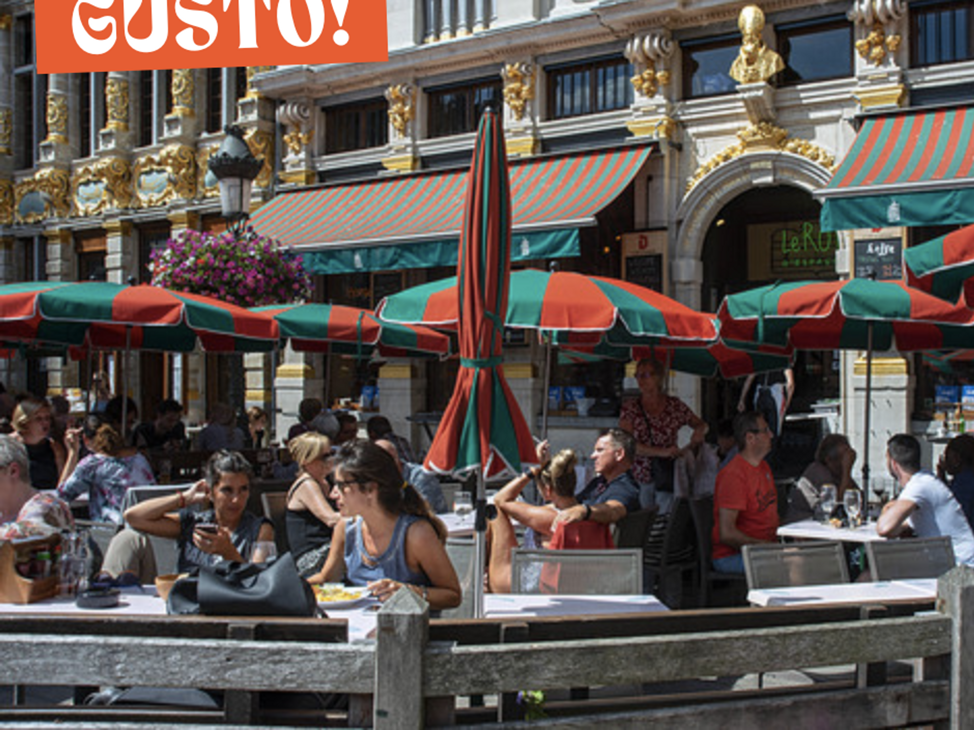 People eating on a Brussels terrace.
