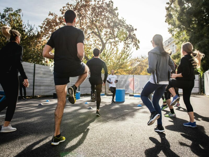 People exercising outside.