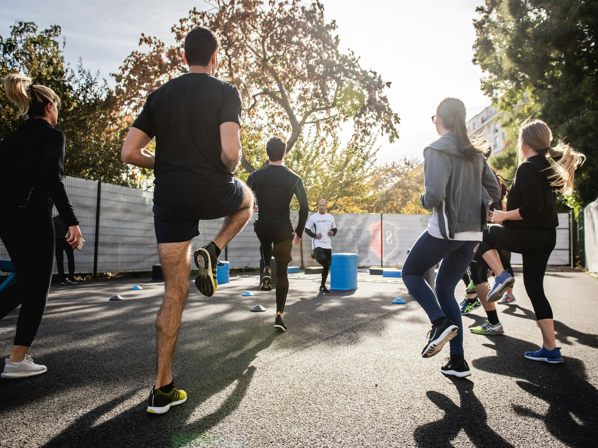 People exercising outside.