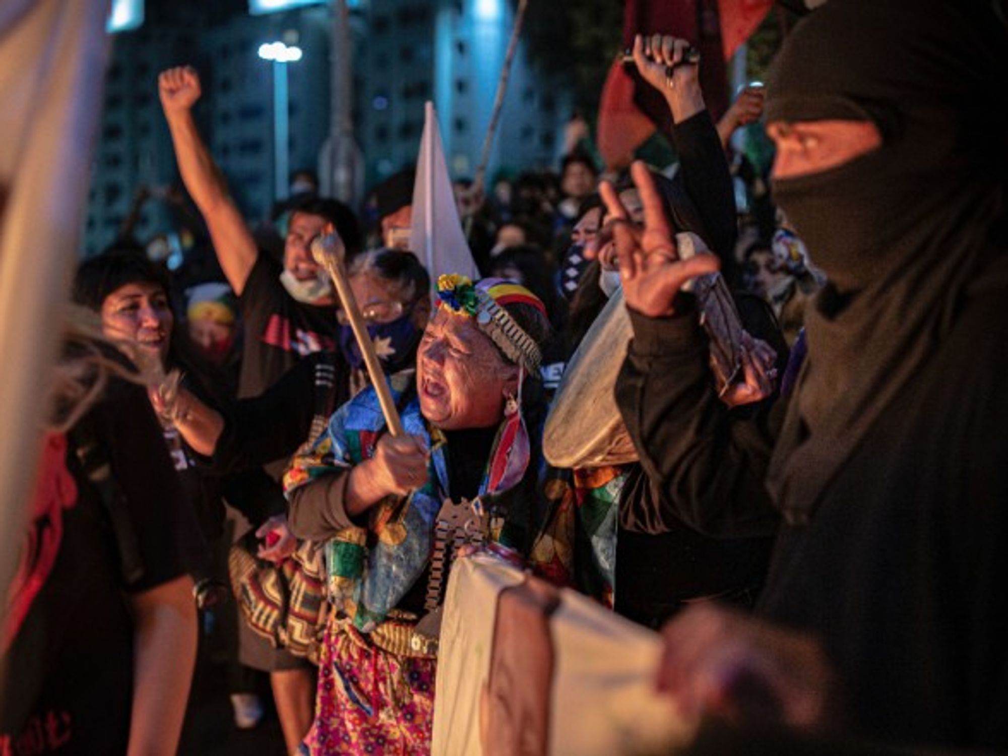 People gathering to celebrate the victory of the referendum in Santiago