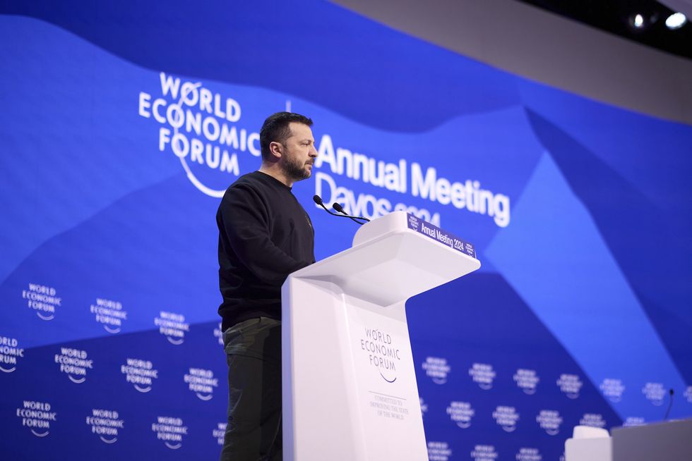 Phot of ​Ukrainian President Volodymyr Zelensky speaking at the recently concluded World Economic Forum in Davos