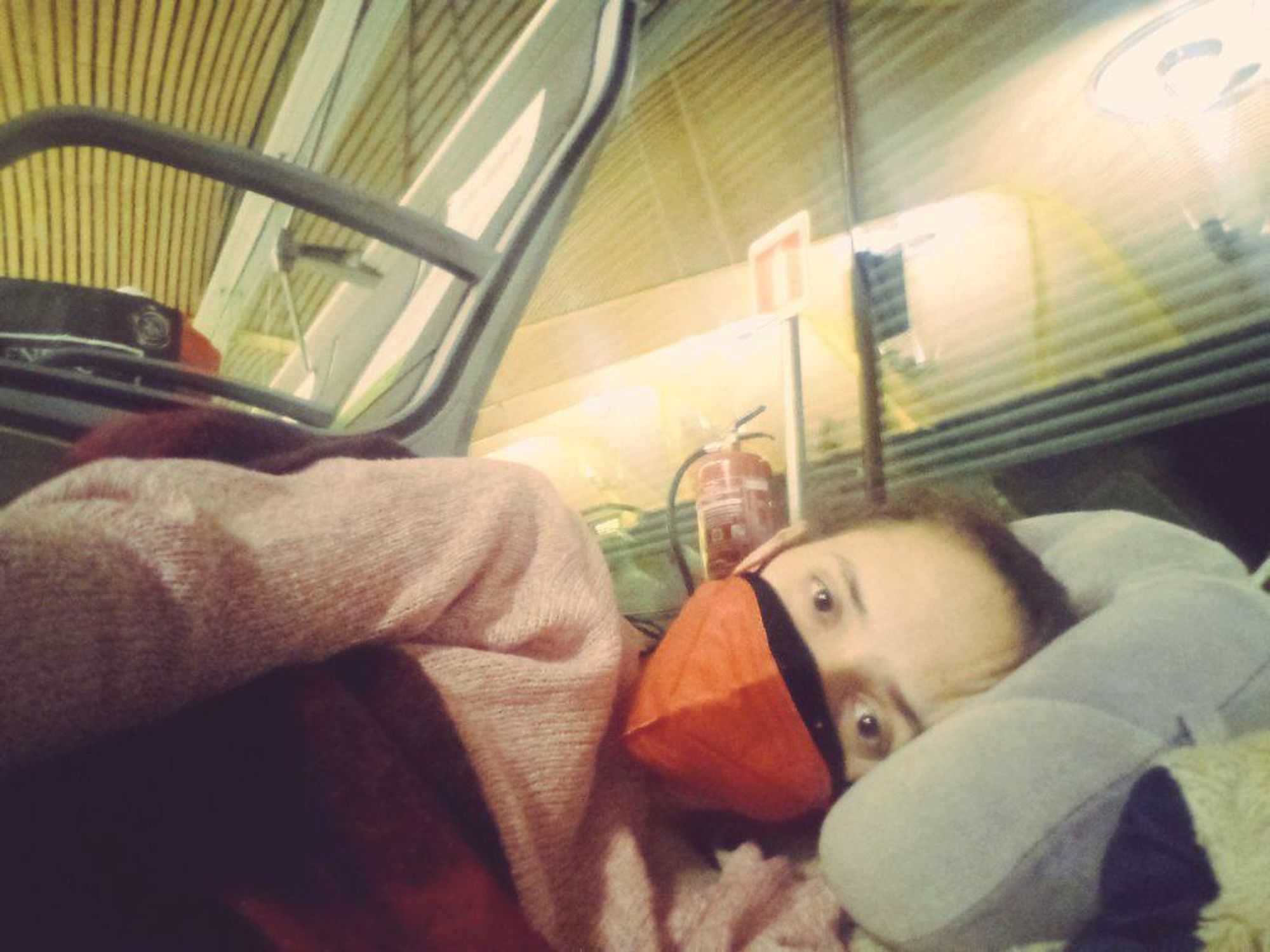 Photo from Milagros Almeida's Twitter account, showing the ​24-year-old Argentine student sleeping situation at Madrid's Barajas airport where she says she has been stranded since August.
