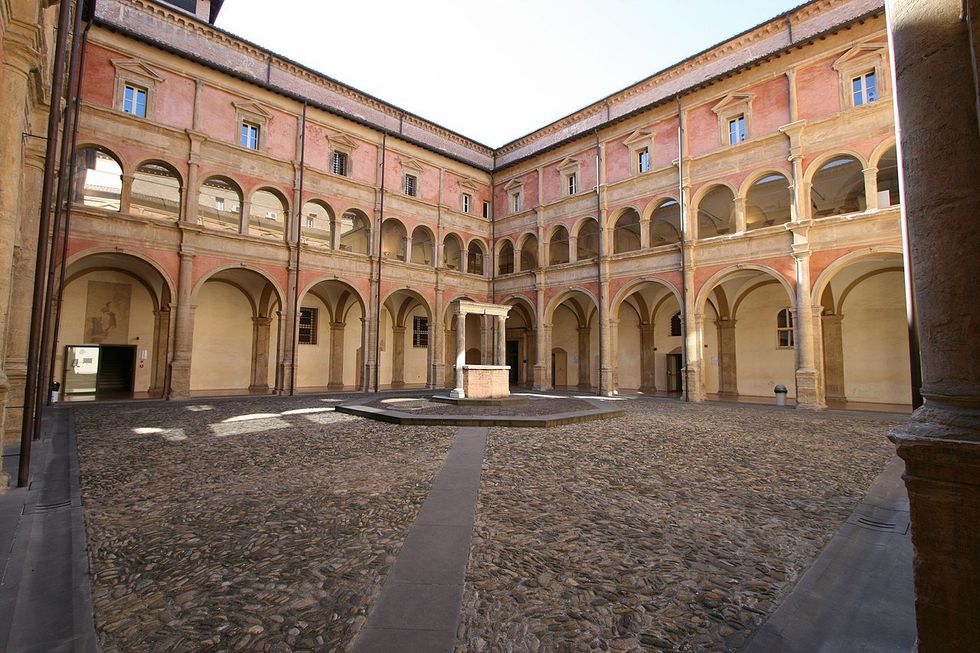 Photo of a 16th century monastery, now ​the courtyard of one of Bologna University's buildings.