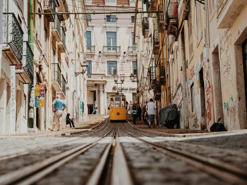 Photo of a cable car in the street Lisbon