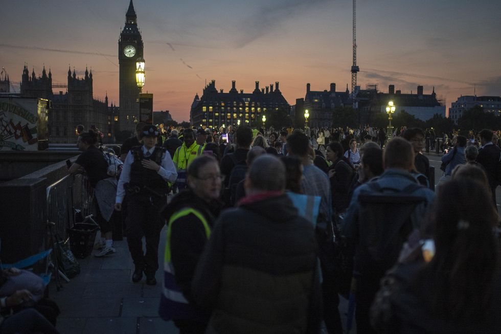 Photo of a crowd of mourners near Big Ben, London, on Sept. 14