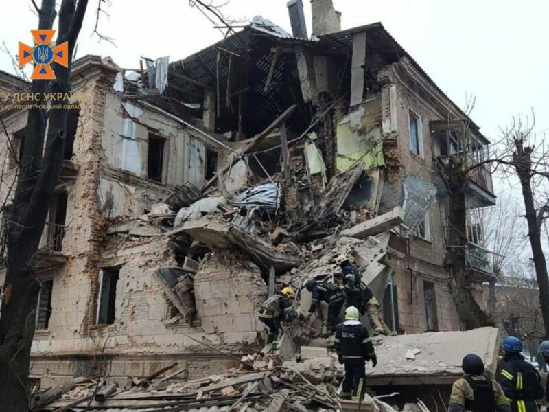 Photo of a destroyed building after a missile attack in Ukraine