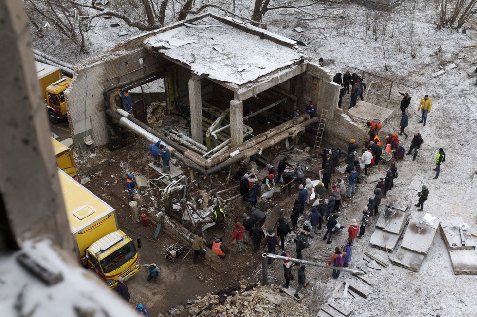 Photo of a destroyed building in Kyiv after a Russian missile strike on January 2, 2024