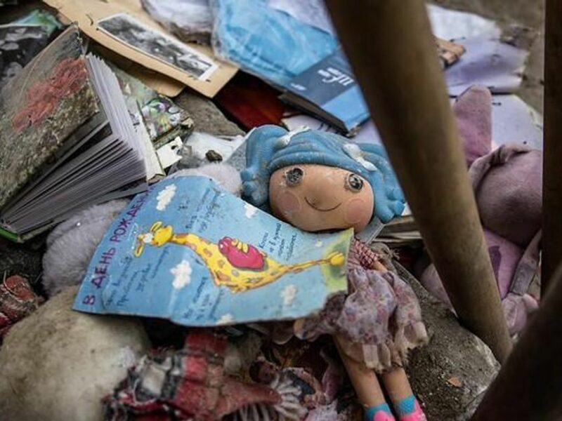Photo of a doll found in the rumble of an apartment block in Dnipro, Central Ukraine