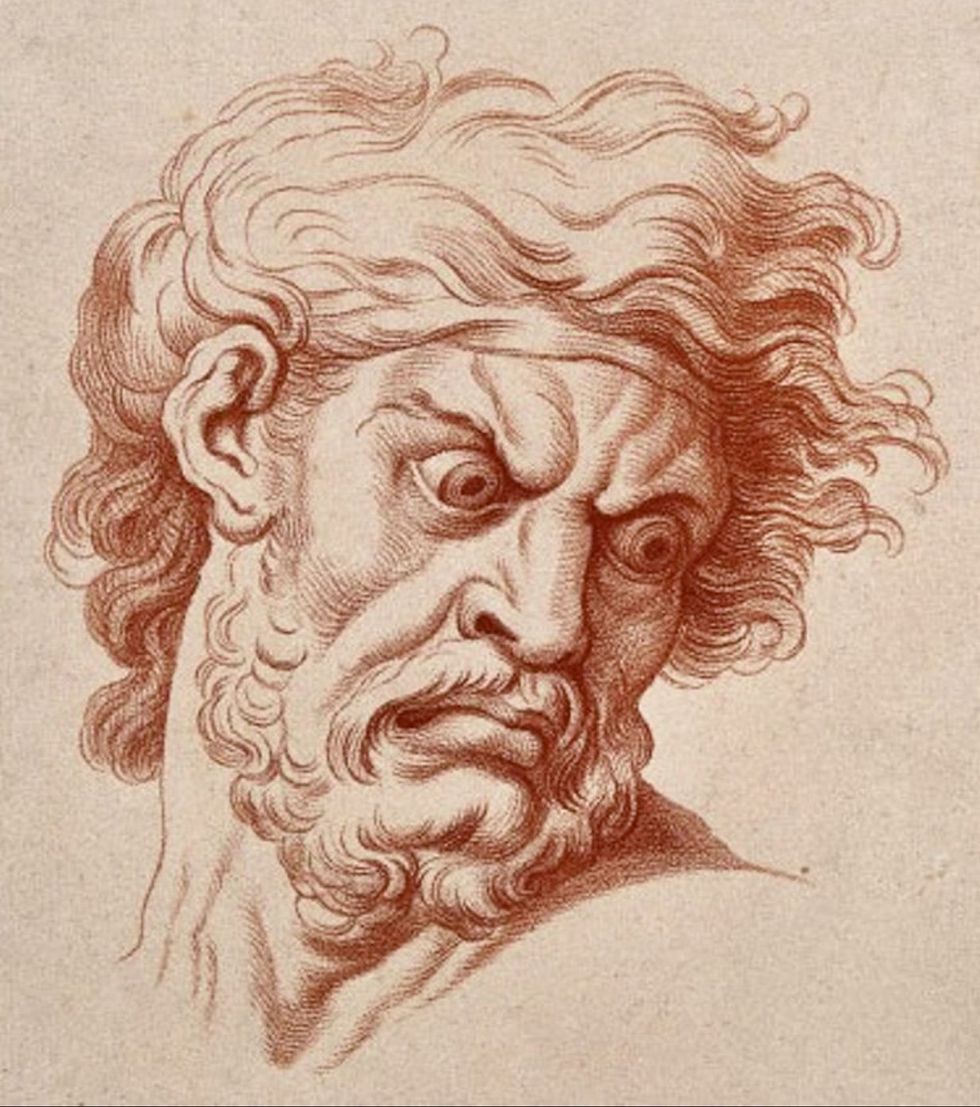 Photo of a drawing by Charles Le Brun depicting anger.