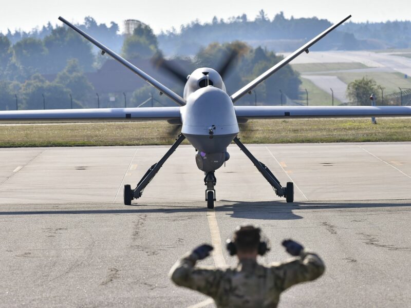 Photo of a drone on the tarmac during a military exercise near Vícenice, in the Czech Republic