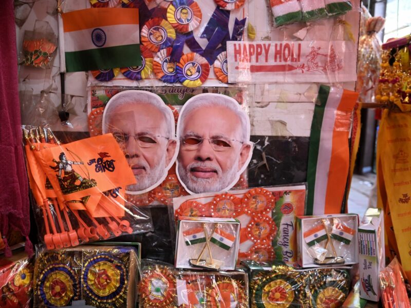 Photo of a face mask resembling Indian Prime Minister Narendra Modi at a shop in New Delhi