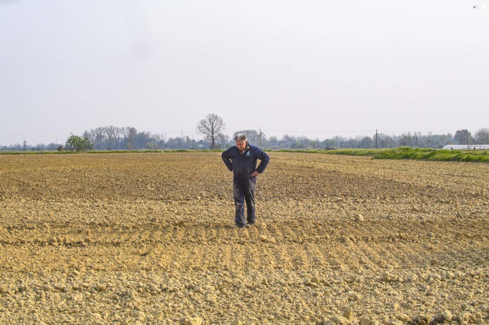 Photo of a farmer on a dry field in Italy