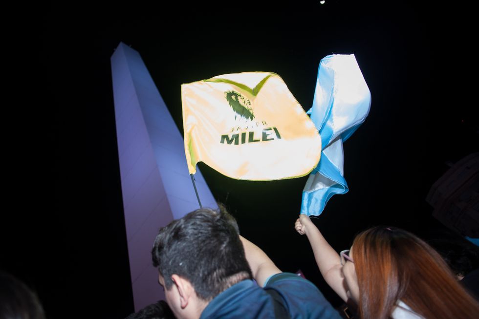 Photo of a flag with Javier Milei's name on it