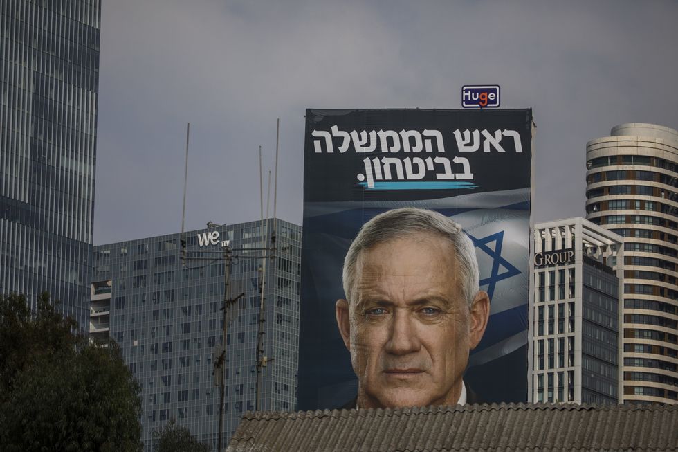 photo of a giant billboard of Benny Gantz
