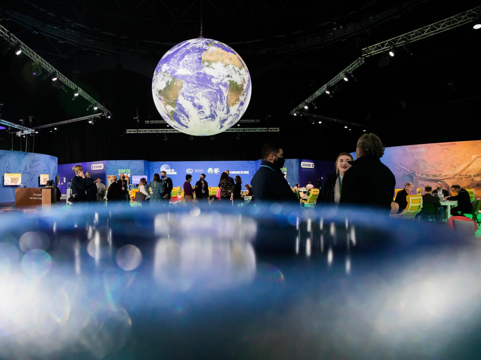 photo of a globe handing over a conference room