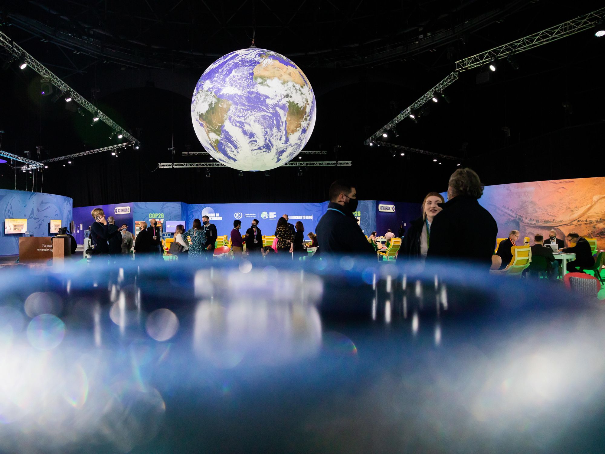 photo of a globe handing over a conference room