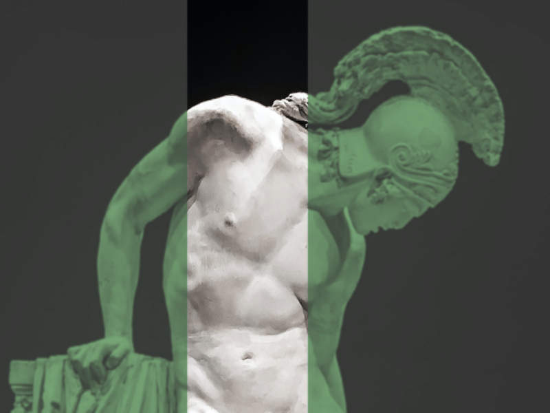 Photo of a Greek statue looking down