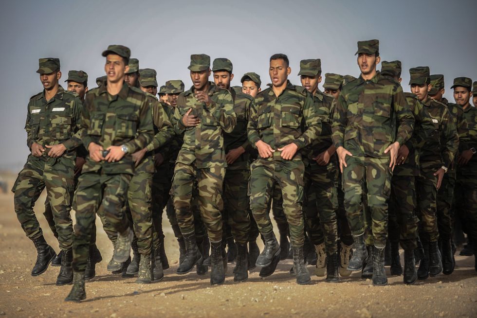 Photo of a group of Sahrawi soldiers during a military exercise near Tindouf, Algeria.