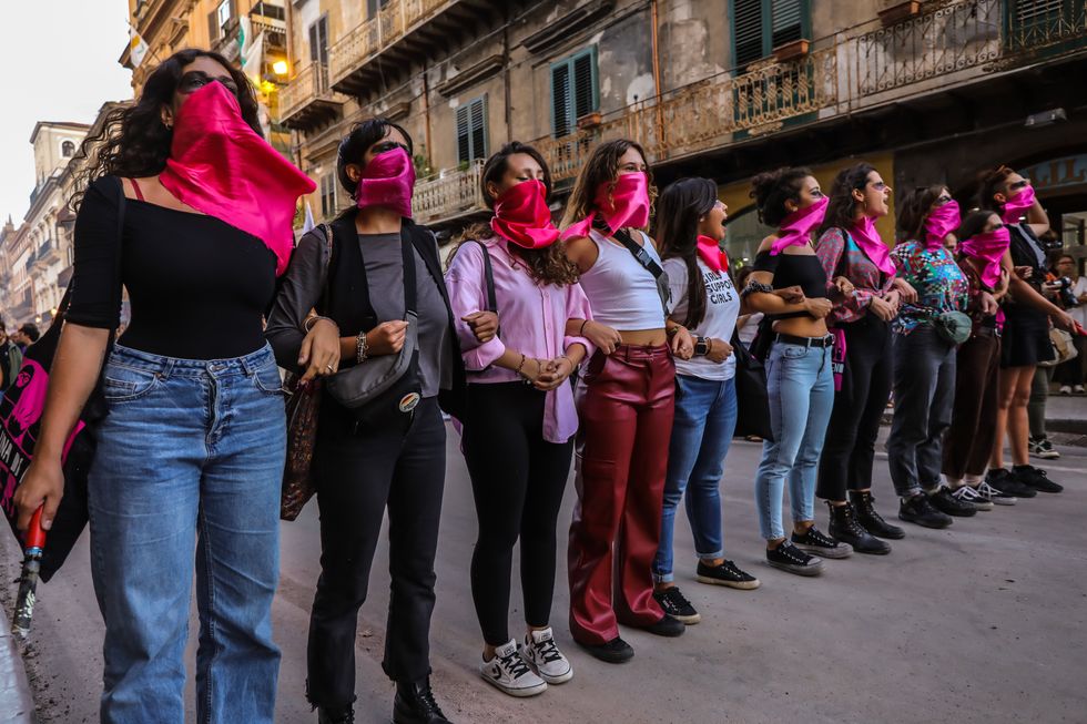 Photo of a group of women during a demonstration in defense of the right to abortion in Palermo, Italy