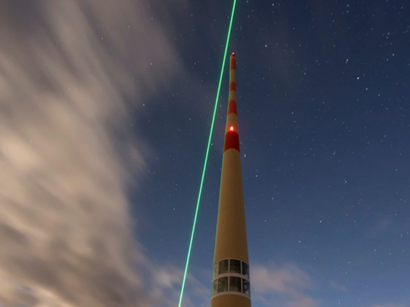 Photo of a laser designed to guide lightning as it strikes