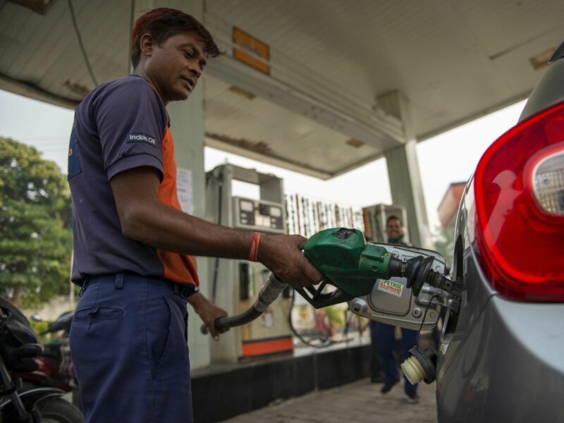 Photo of a man at a gas station in Ghaziabad, India.