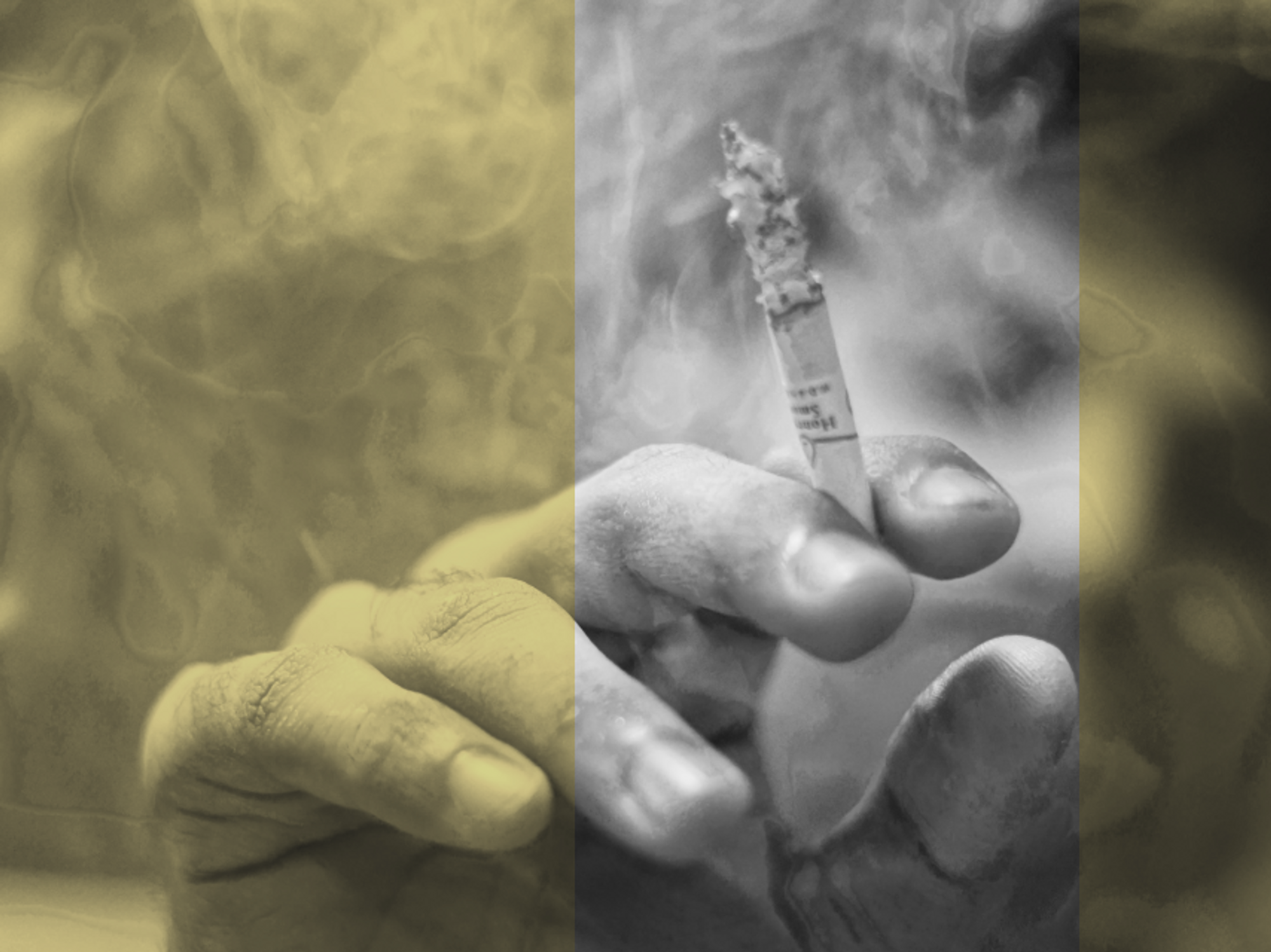 Photo of a man holding a smoking cigarette