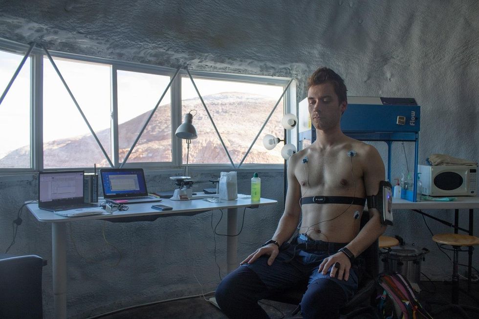 Photo of a man undergoing a physical test ​at the Mars Desert Research Station