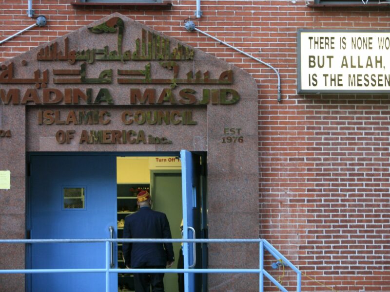 Photo of a man walking into a mosque in NYC